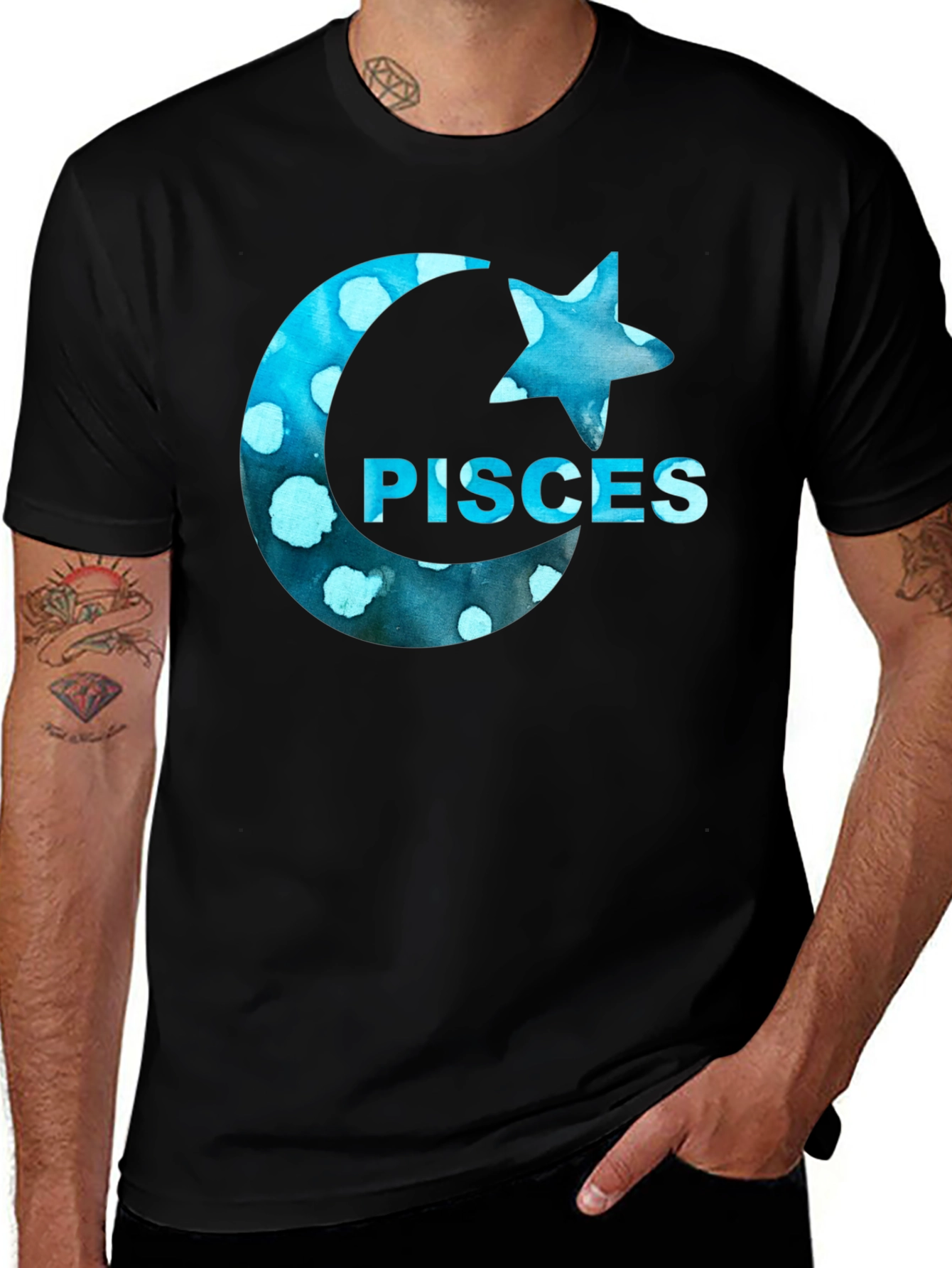 Pisces Zodiac T-Shirt - Blue Watercolor Design