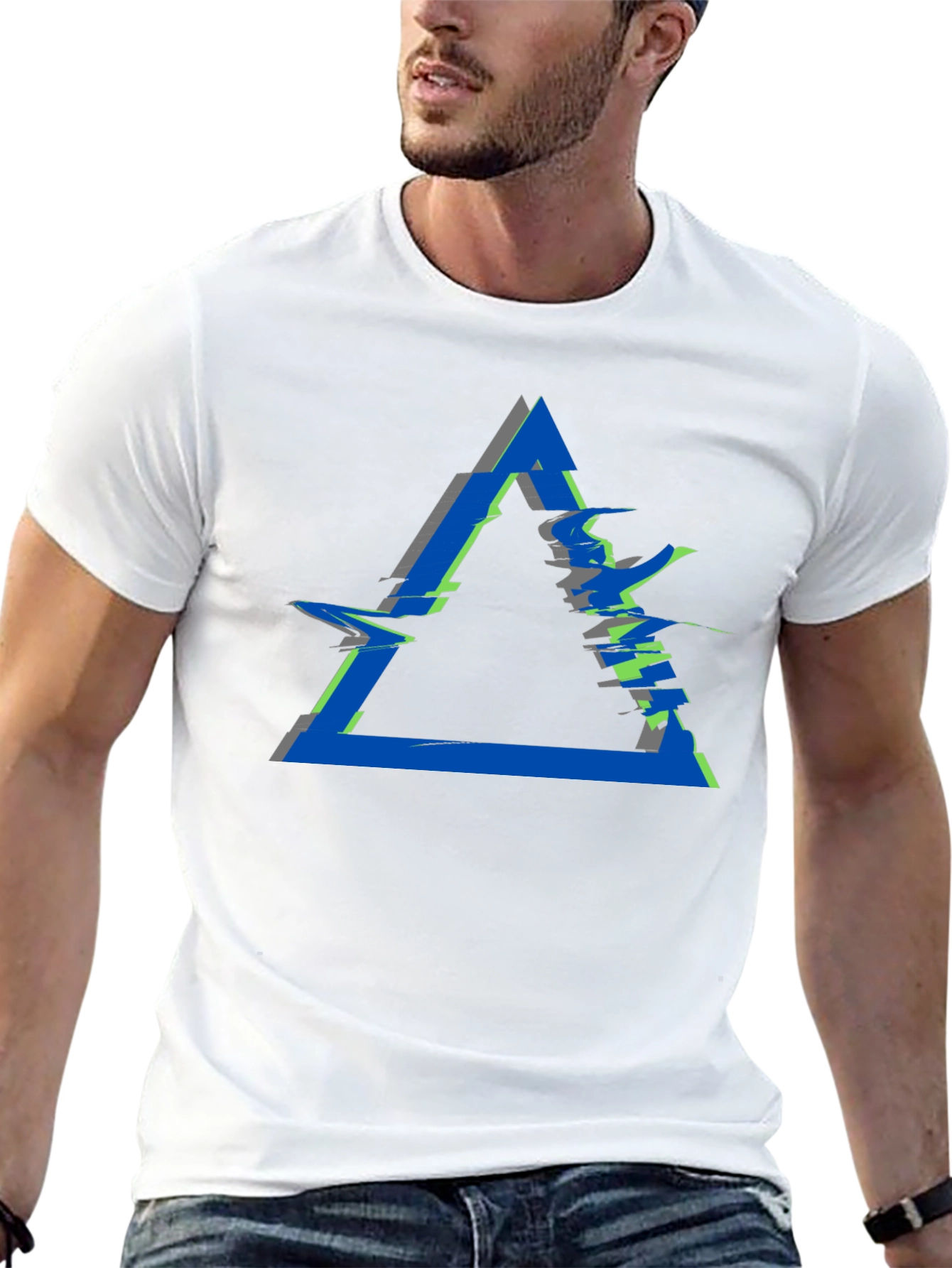 Abstract Triangle Glitch Graphic Black T-Shirt