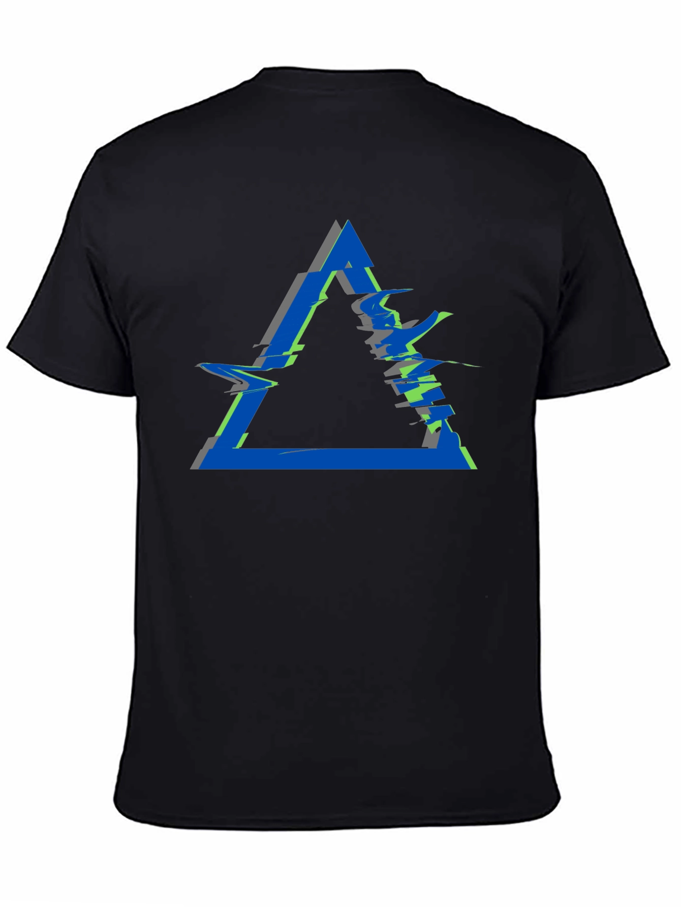 Abstract Triangle Glitch Graphic Black T-Shirt