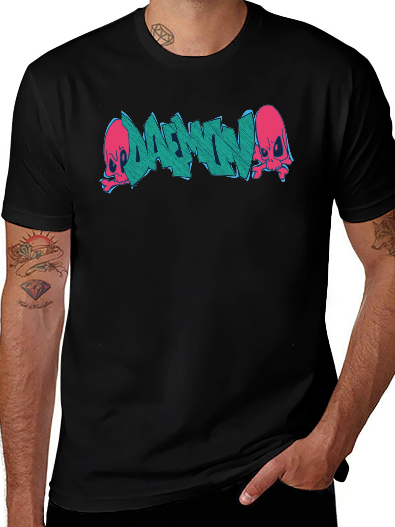 Daemon Graffiti Graphic T-Shirt - Black