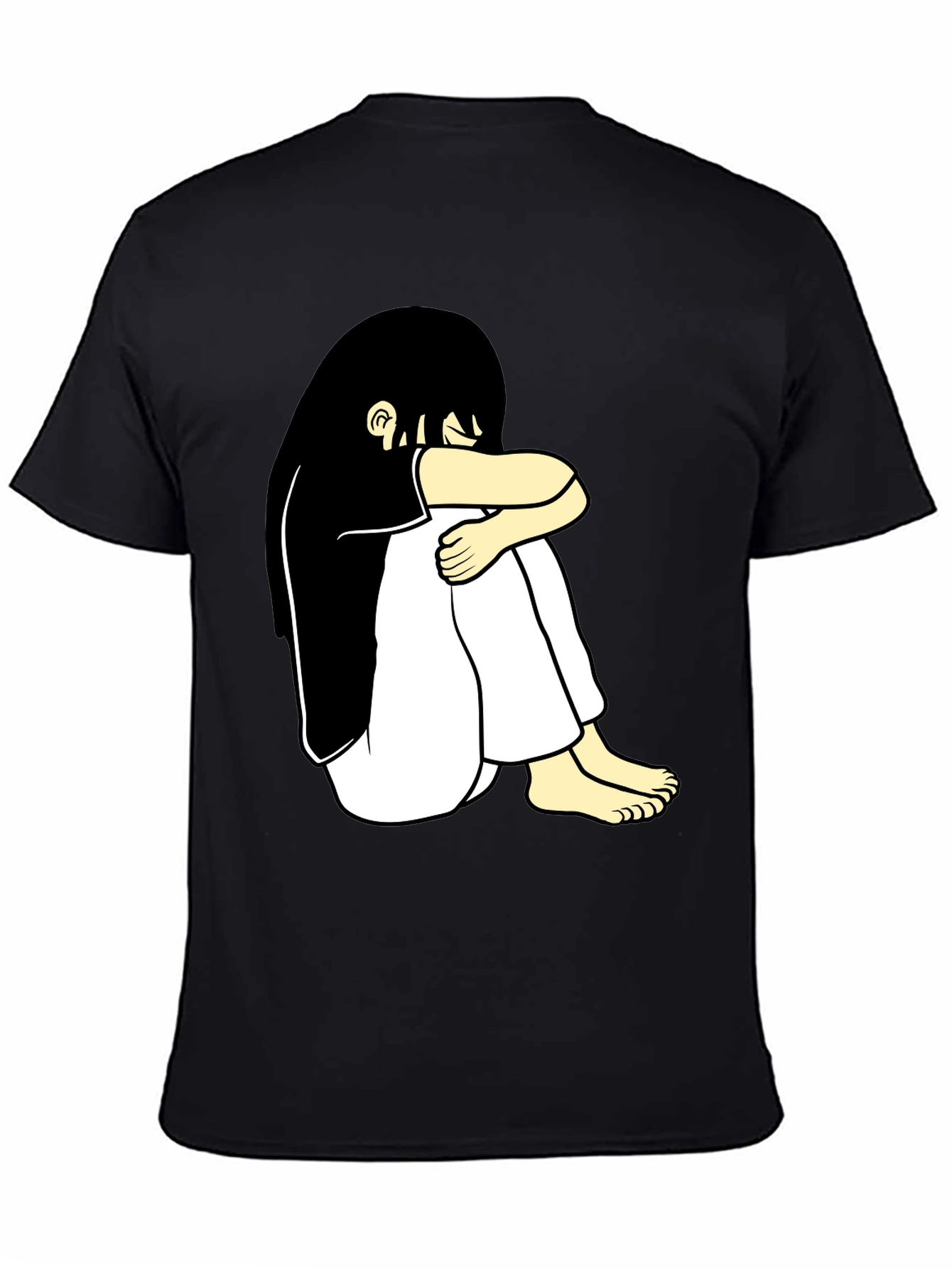 Black T-Shirt with Cartoon Girl Design