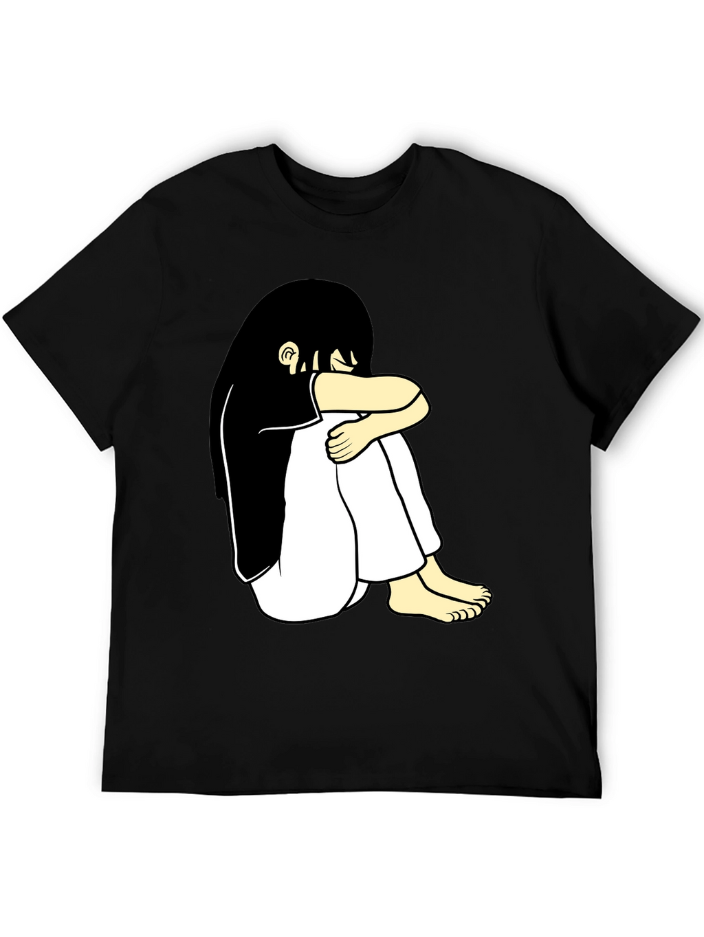 Black T-Shirt with Cartoon Girl Design