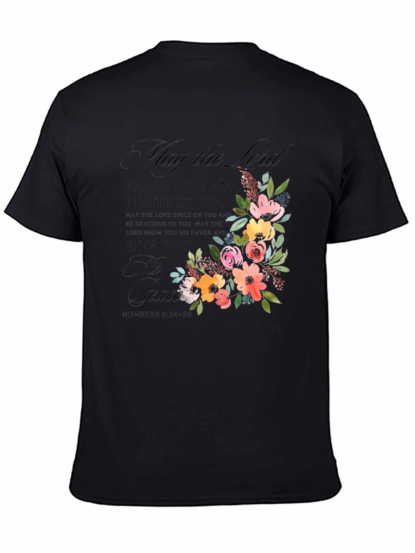 Floral Blessed Black T-Shirt for Men