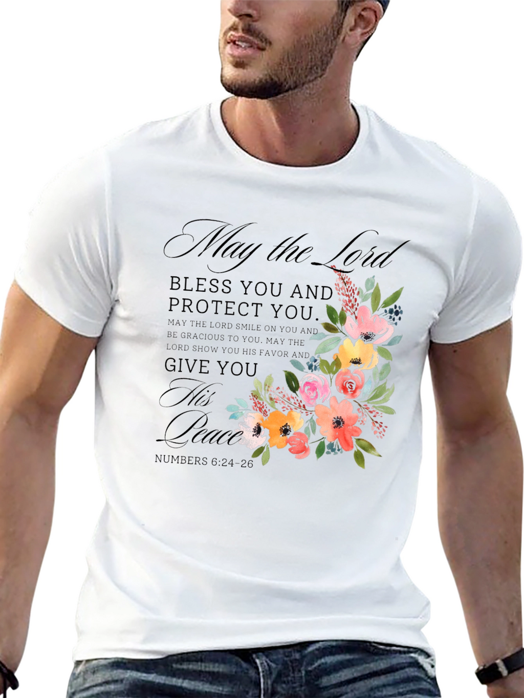 Floral Blessed Black T-Shirt for Men