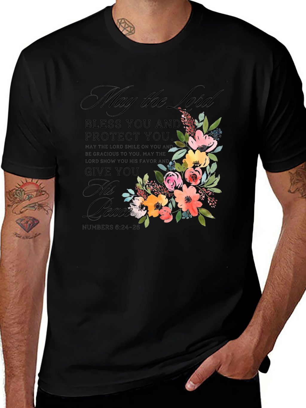 Floral Blessed Black T-Shirt for Men
