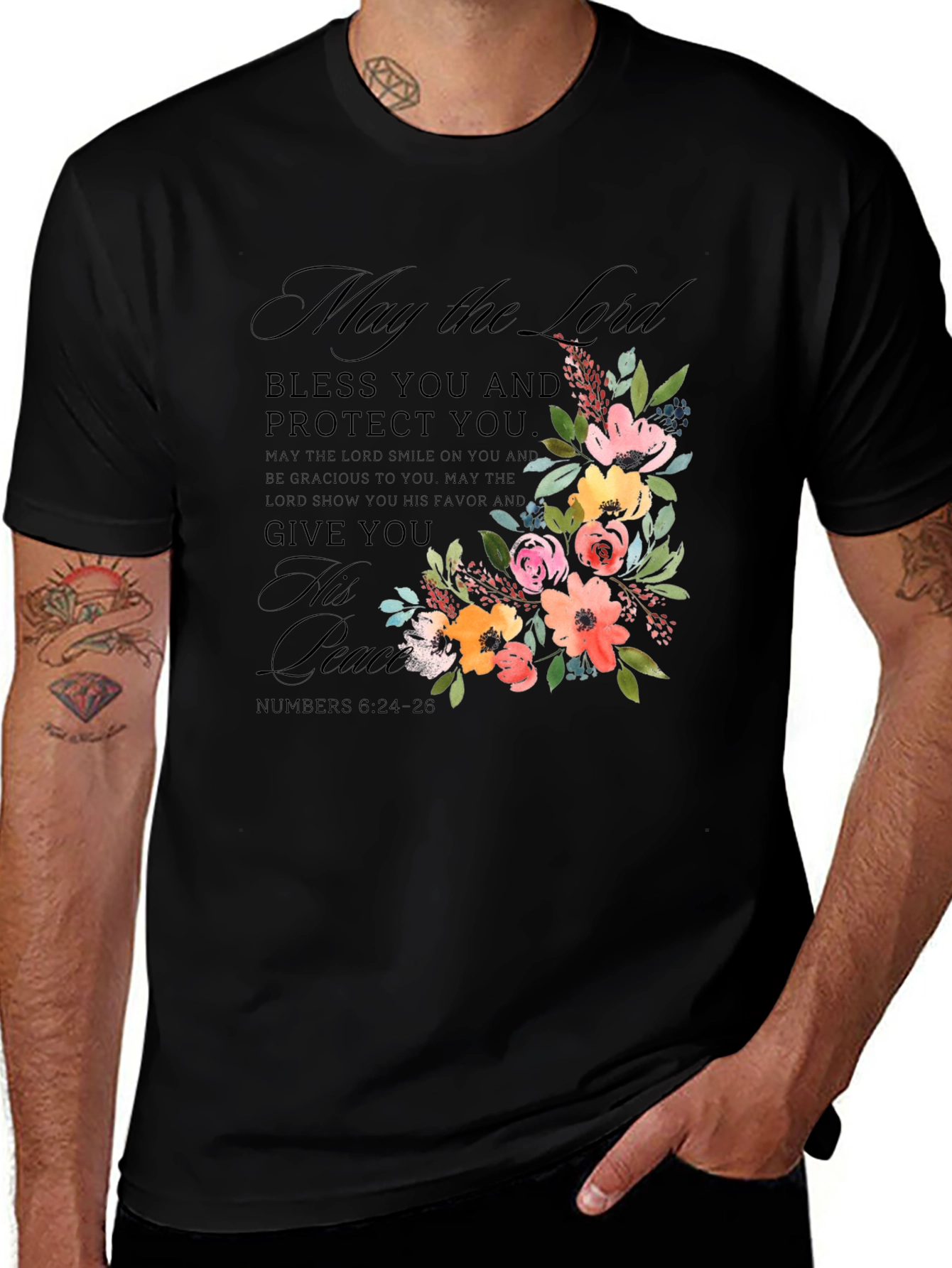 Floral Blessed Black T-Shirt for Men