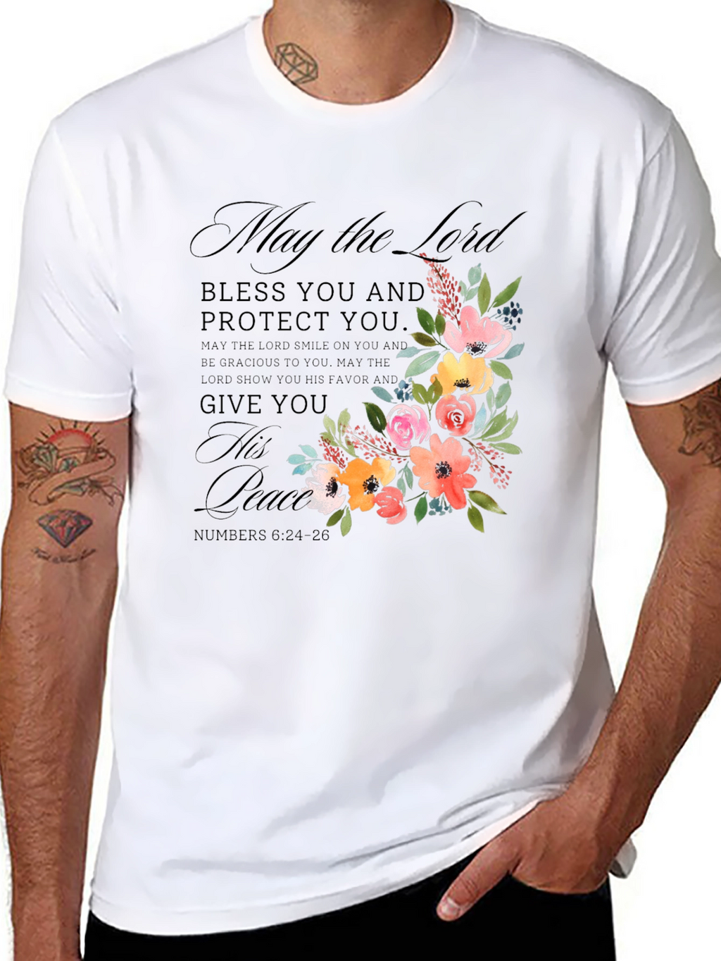 Floral Blessed Black T-Shirt for Men