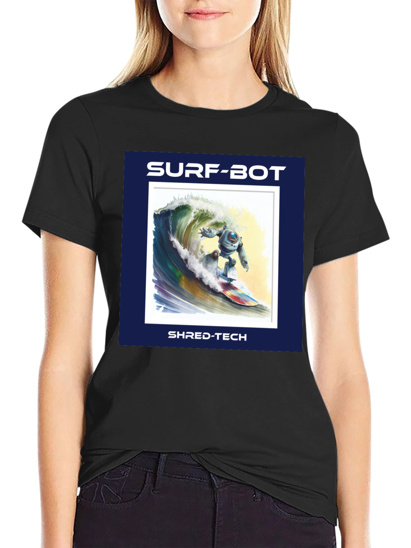 Surf-Bot Shred-Tech T-Shirt - Robot Surfing Wave Design