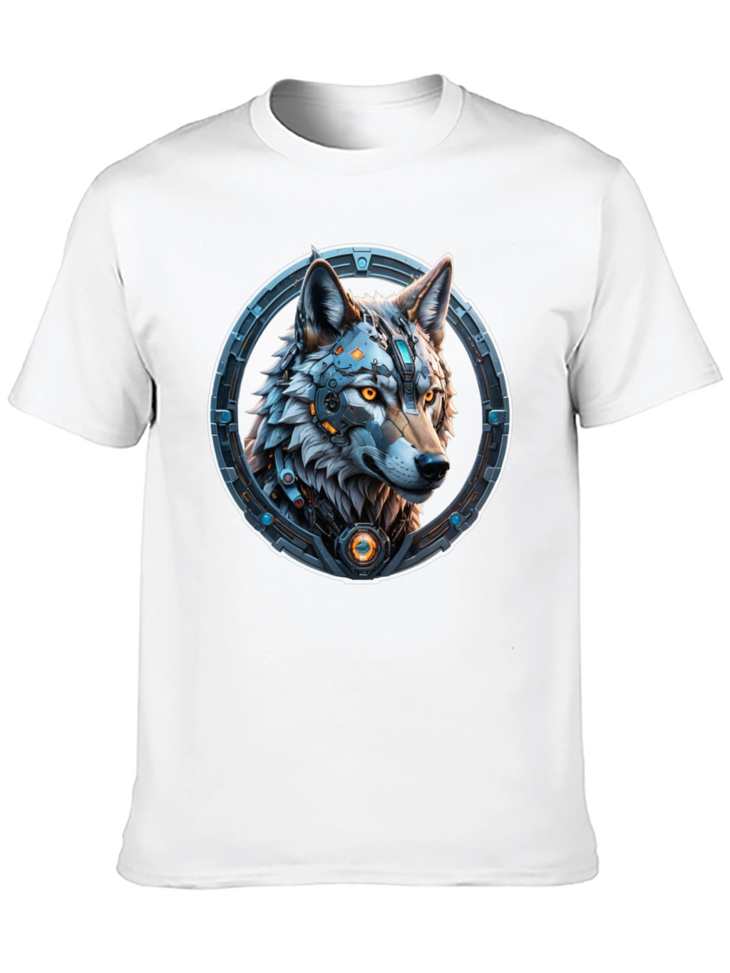 Cyber Wolf Graphic Tee - Black Cotton Blend