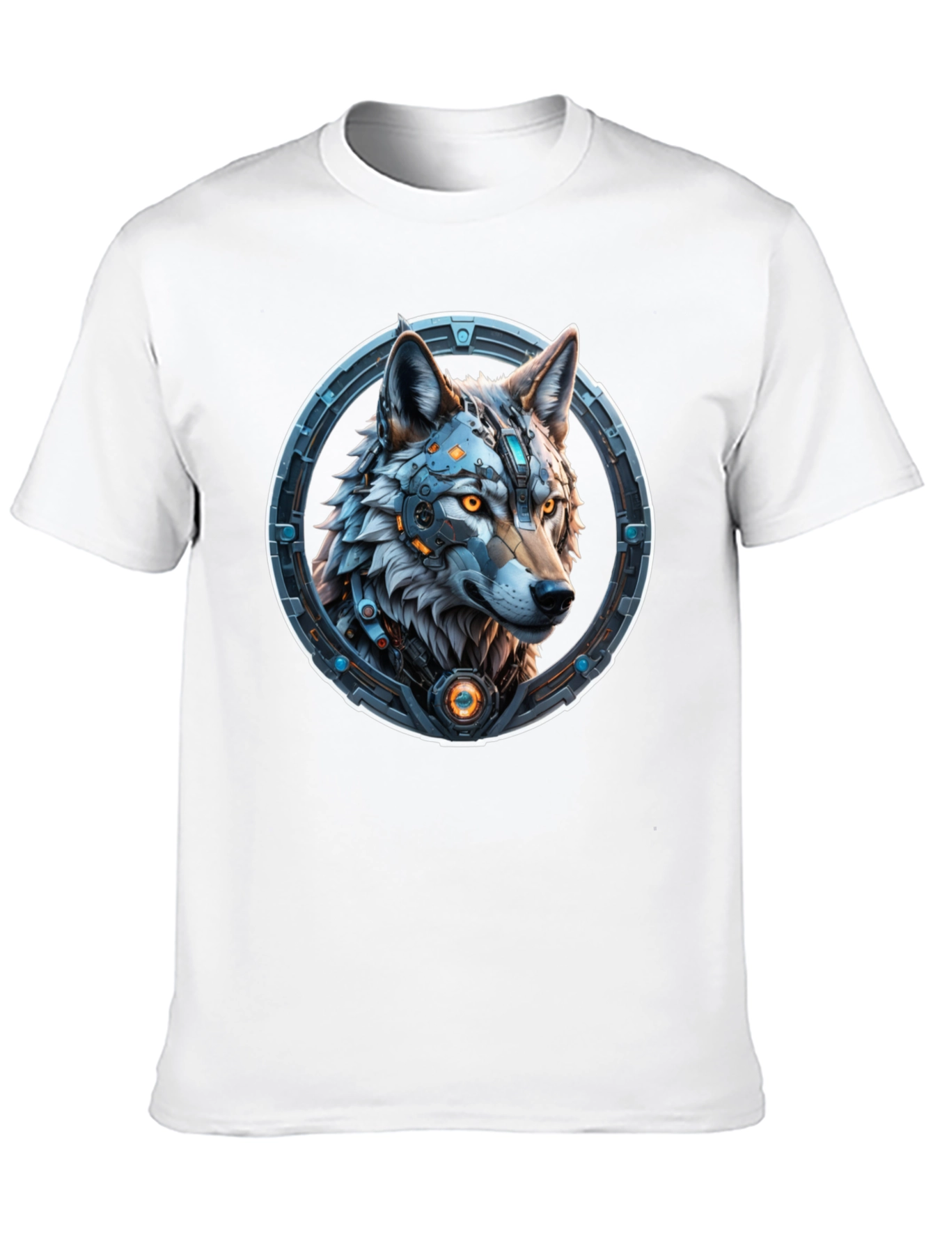 Cyber Wolf Graphic Tee - Black Cotton Blend