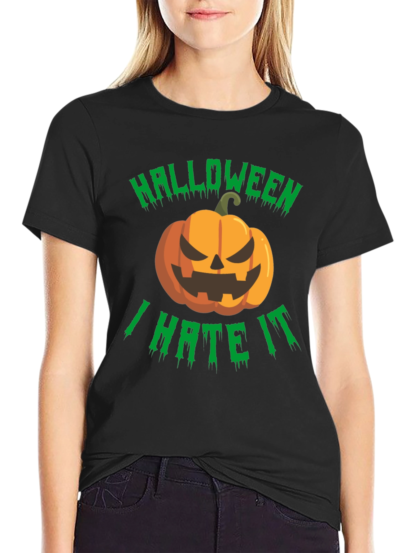 Halloween I Hate It T-Shirt - Spooky Pumpkin Design
