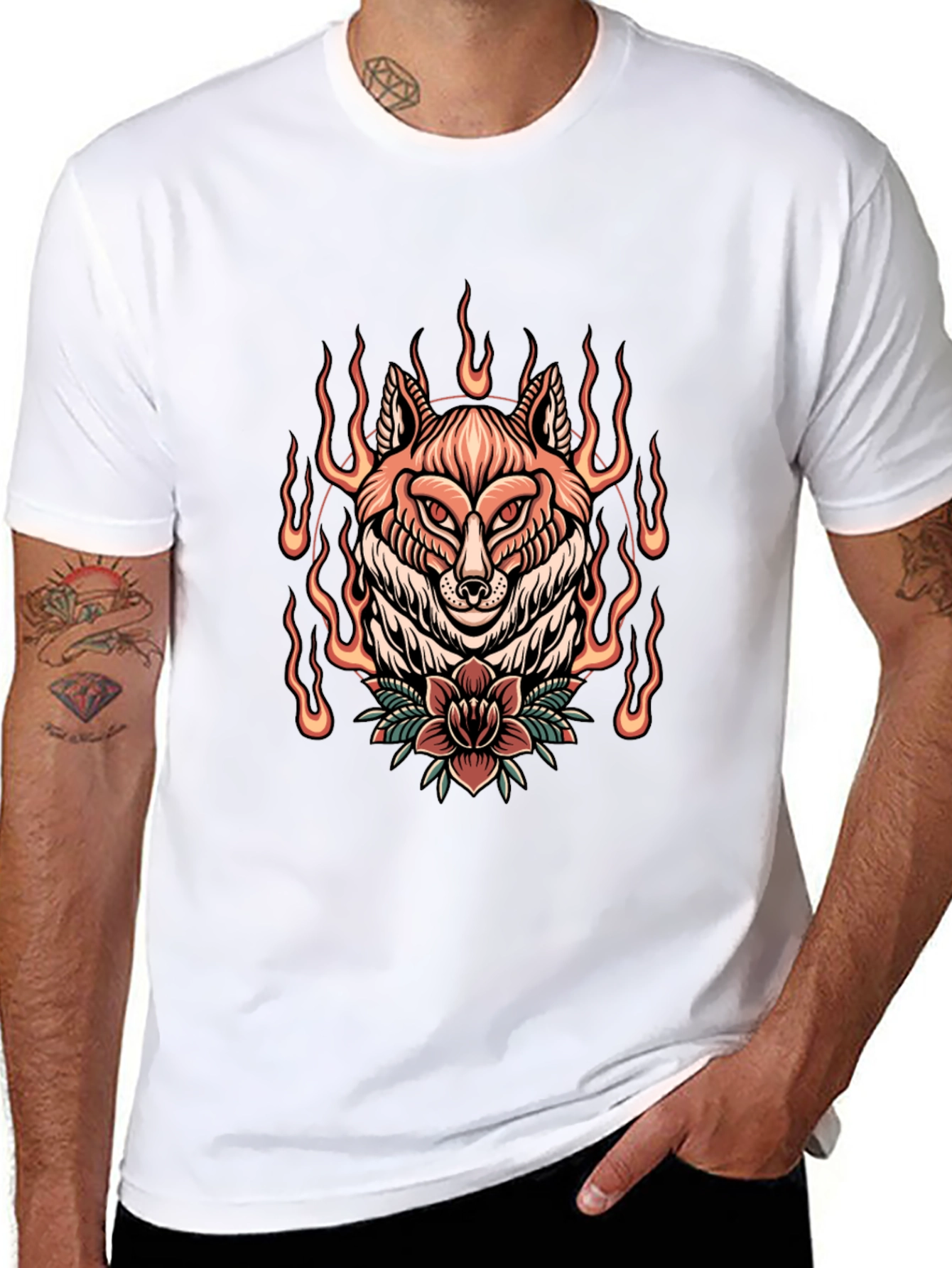 Flaming Fox Graphic Tee - Stylish Black T-Shirt