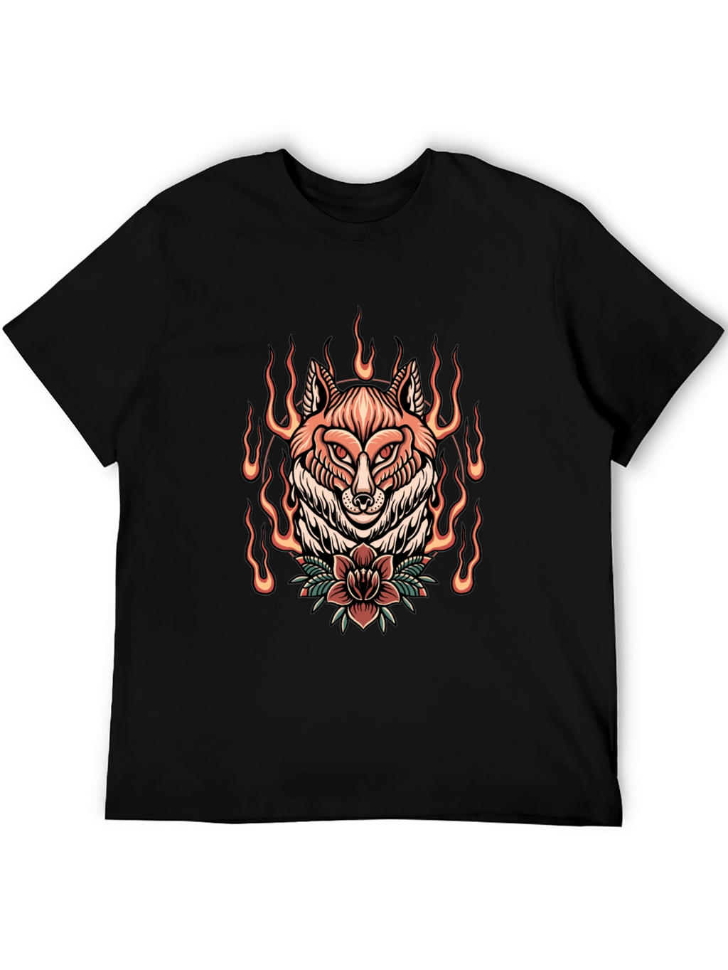 Flaming Fox Graphic Tee - Stylish Black T-Shirt
