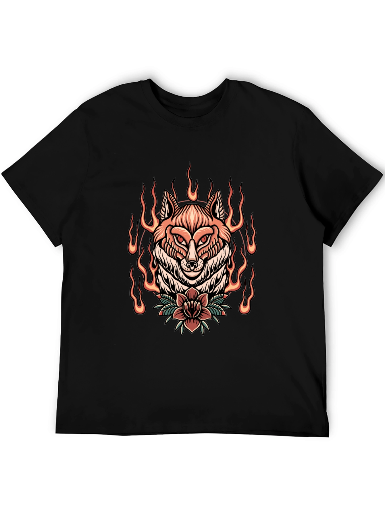 Flaming Fox Graphic Tee - Stylish Black T-Shirt