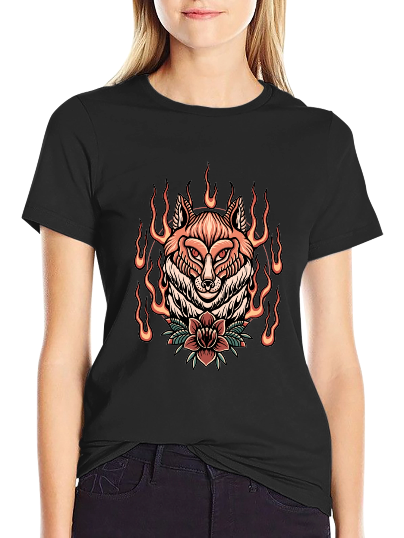 Flaming Fox Graphic Tee - Stylish Black T-Shirt
