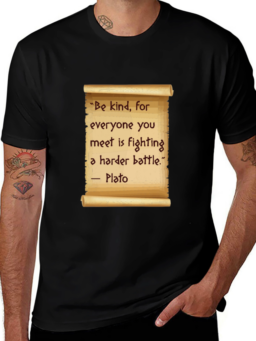 Be Kind T-Shirt - Plato Quote Scroll Design