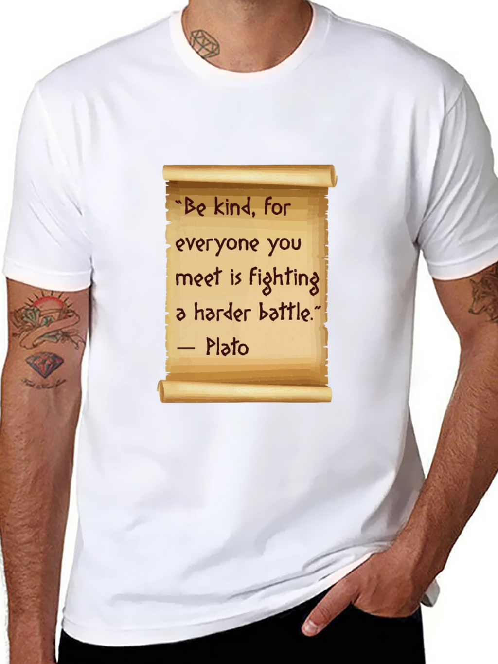 Be Kind T-Shirt - Plato Quote Scroll Design