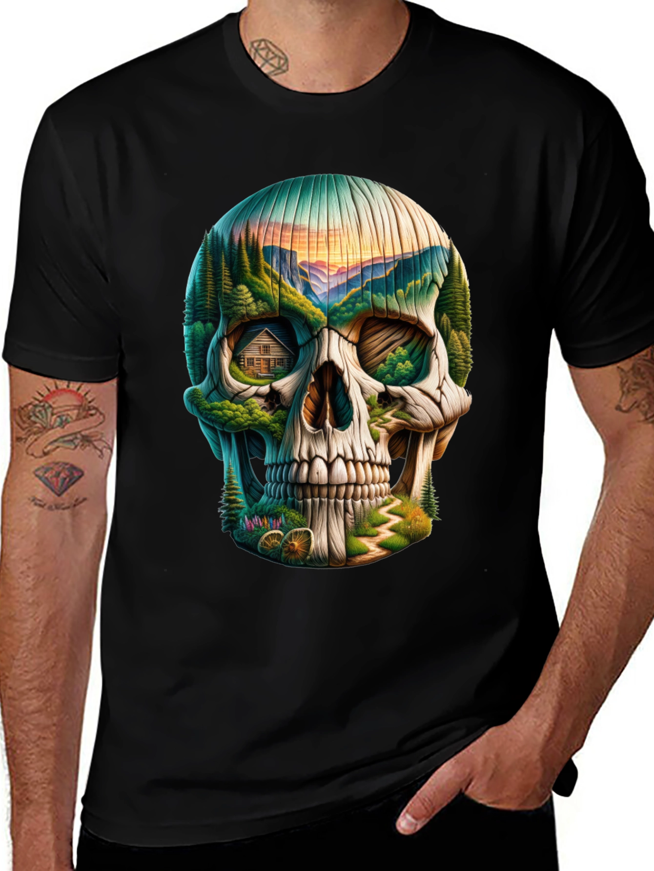 Skull Landscape Graphic Tee - Unique Design
