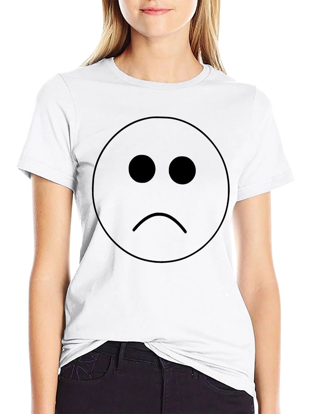 Sad Face Graphic T-Shirt - Black Cotton Blend