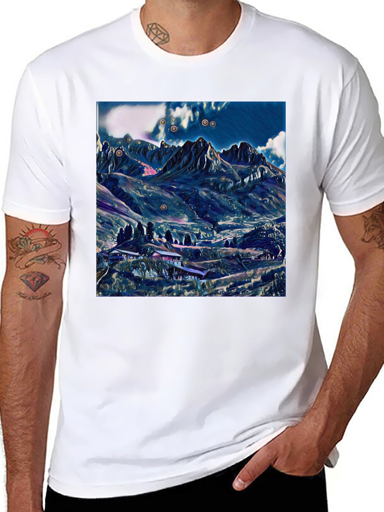 Mountain Landscape Graphic Tee - Black