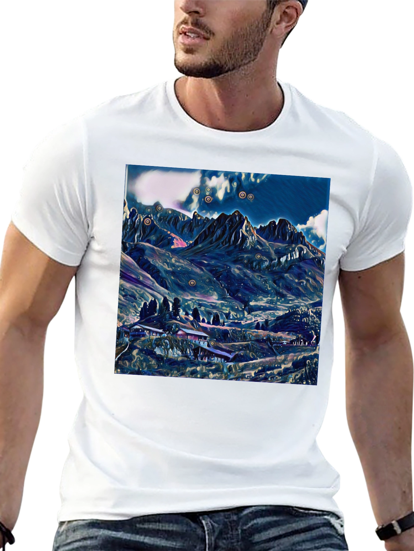 Mountain Landscape Graphic Tee - Black