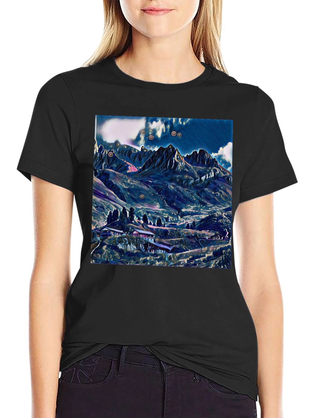 Mountain Landscape Graphic Tee - Black