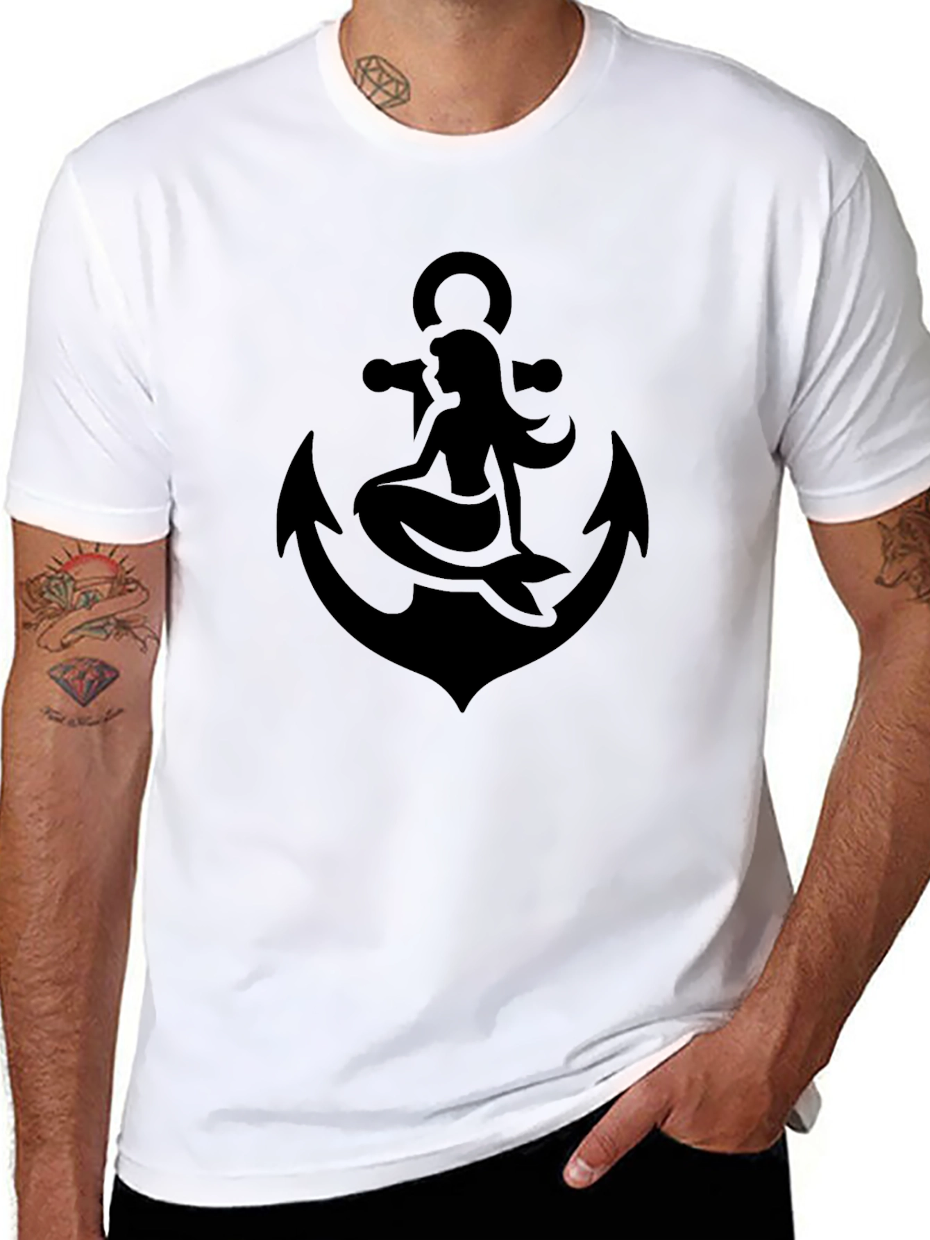 Mermaid Anchor Graphic Tee - Classic Black T-Shirt