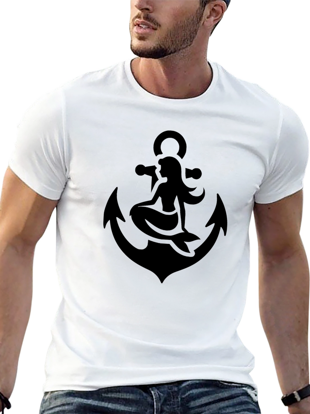 Mermaid Anchor Graphic Tee - Classic Black T-Shirt