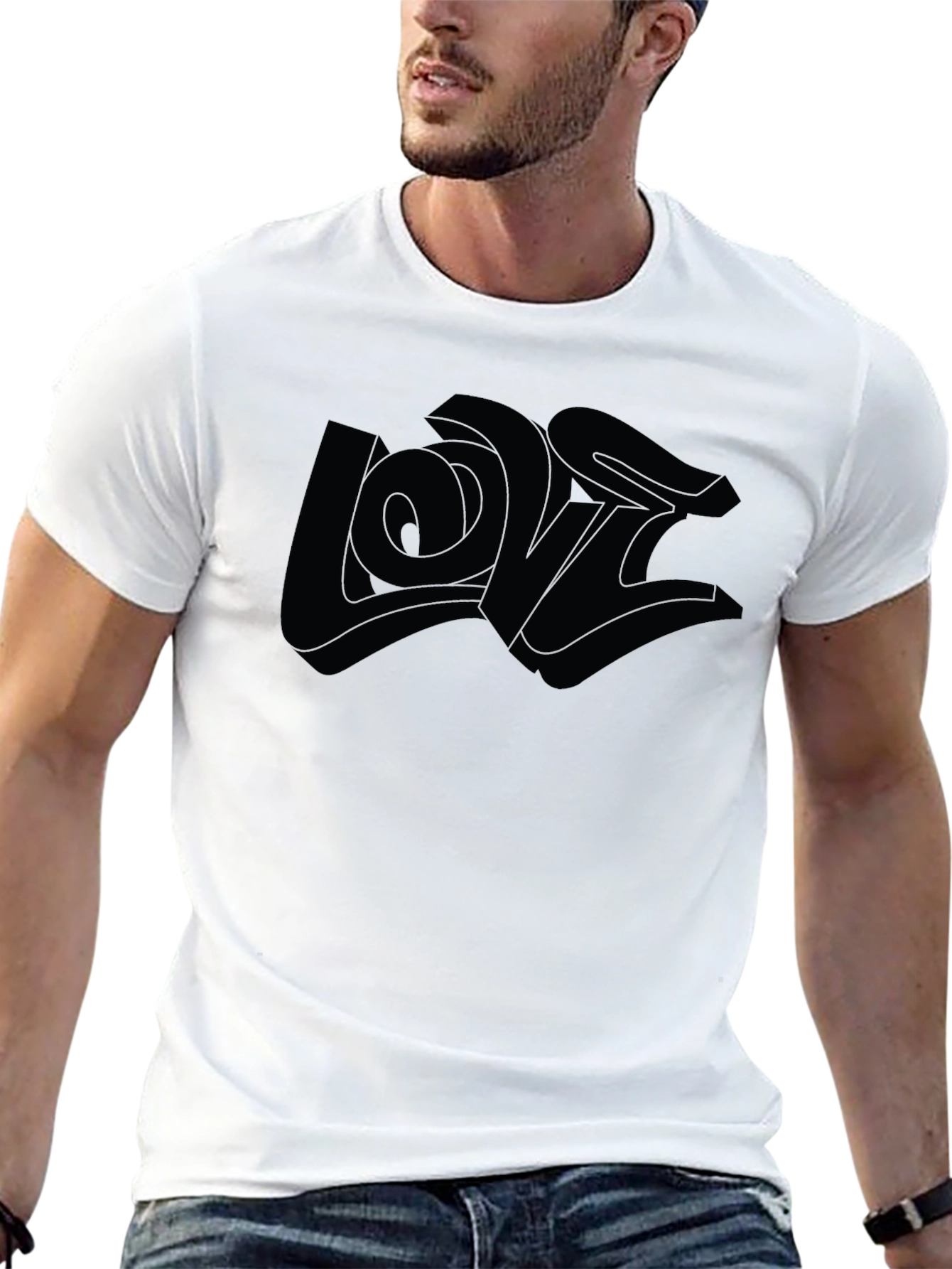 Monochrome Graphic Tee - 3D Love Design