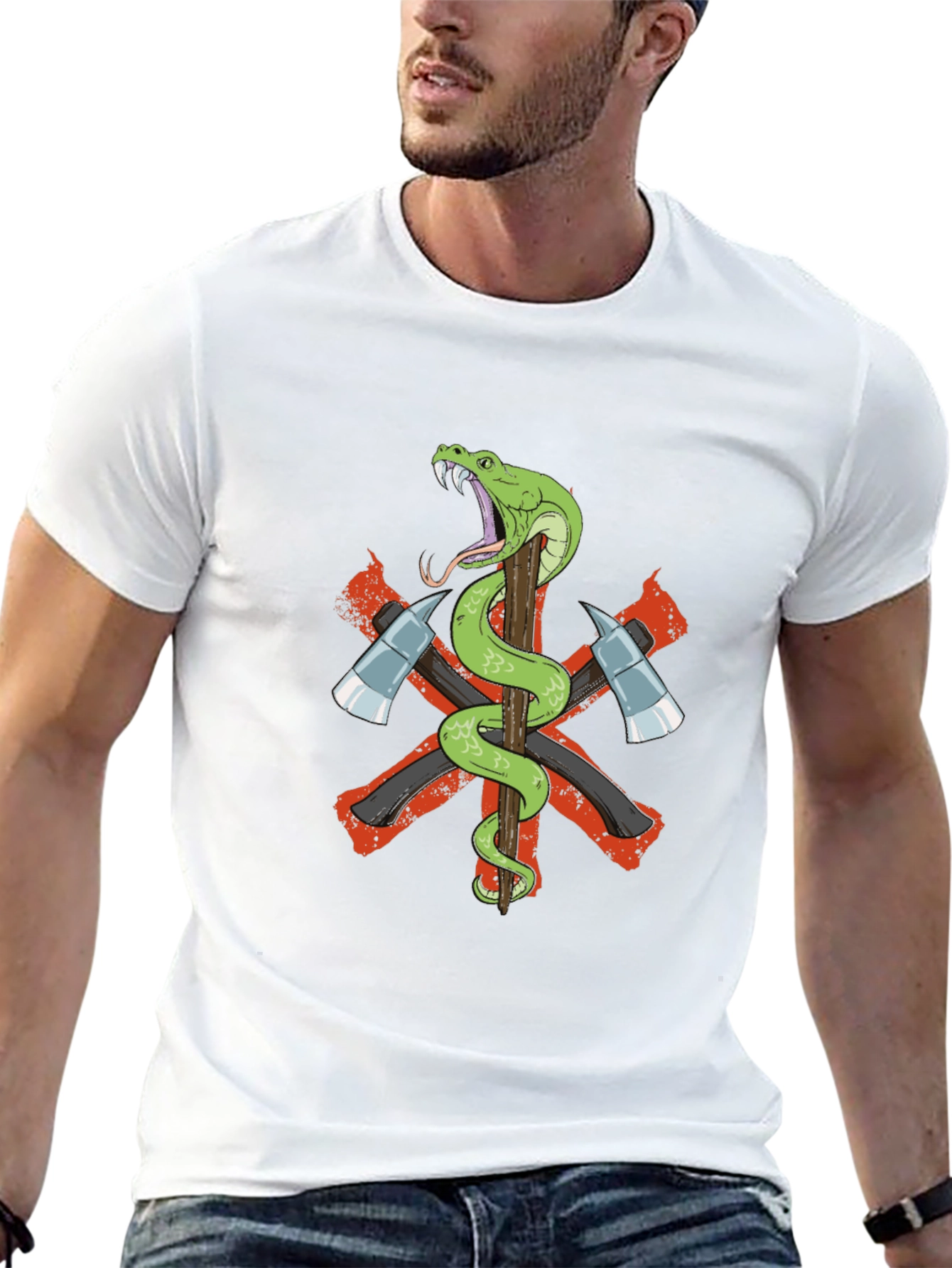 Snake & Axes Graphic T-Shirt - Bold Design!