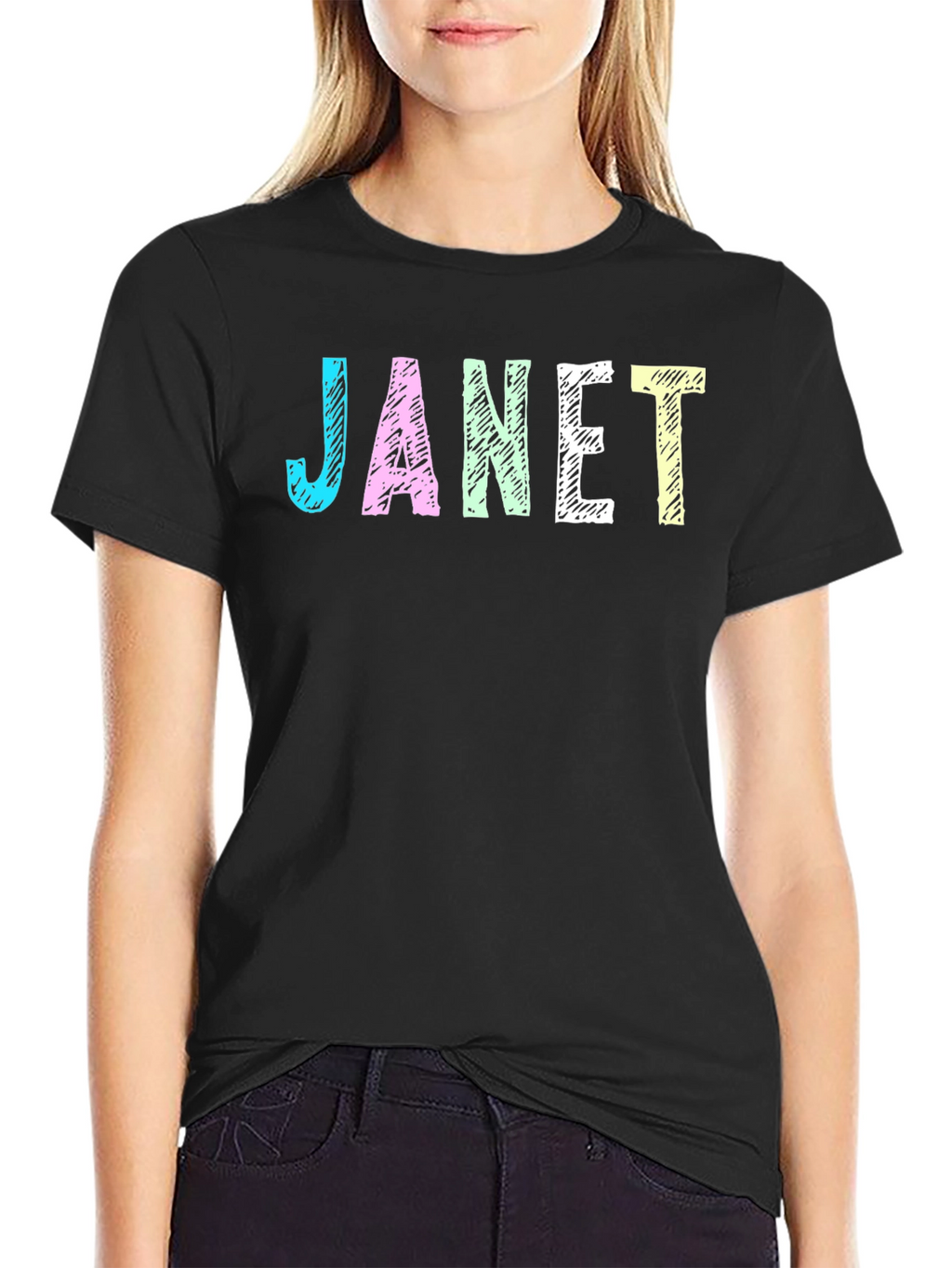 Janet Graphic T-Shirt - Black Crew Neck Tee