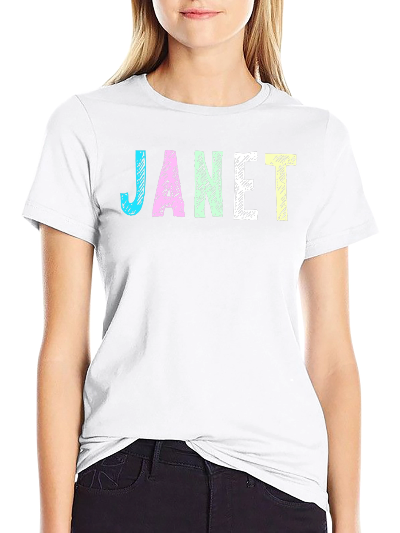 Janet Graphic T-Shirt - Black Crew Neck Tee