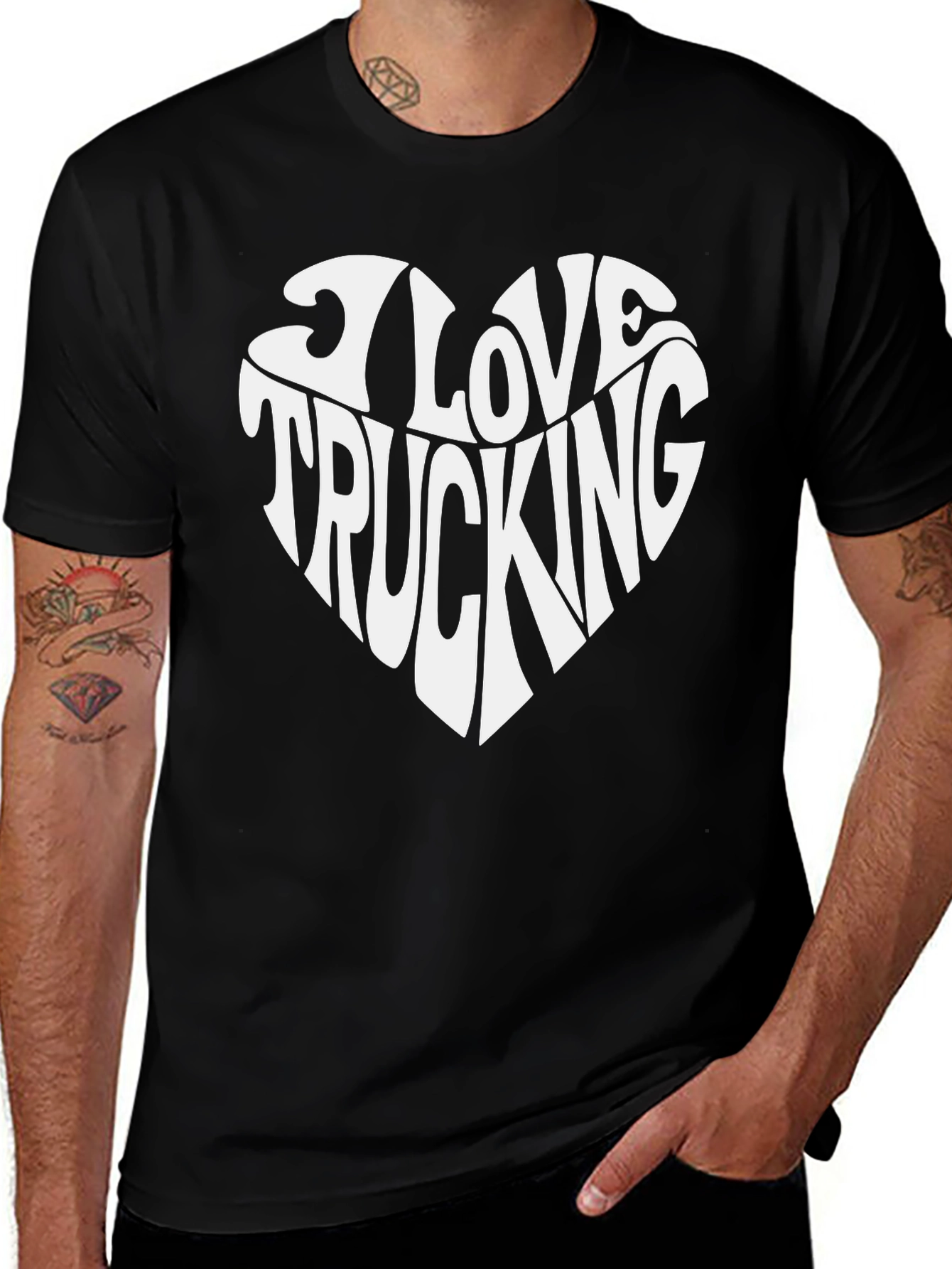I Love Trucking Heart Graphic T-Shirt - Black Cotton