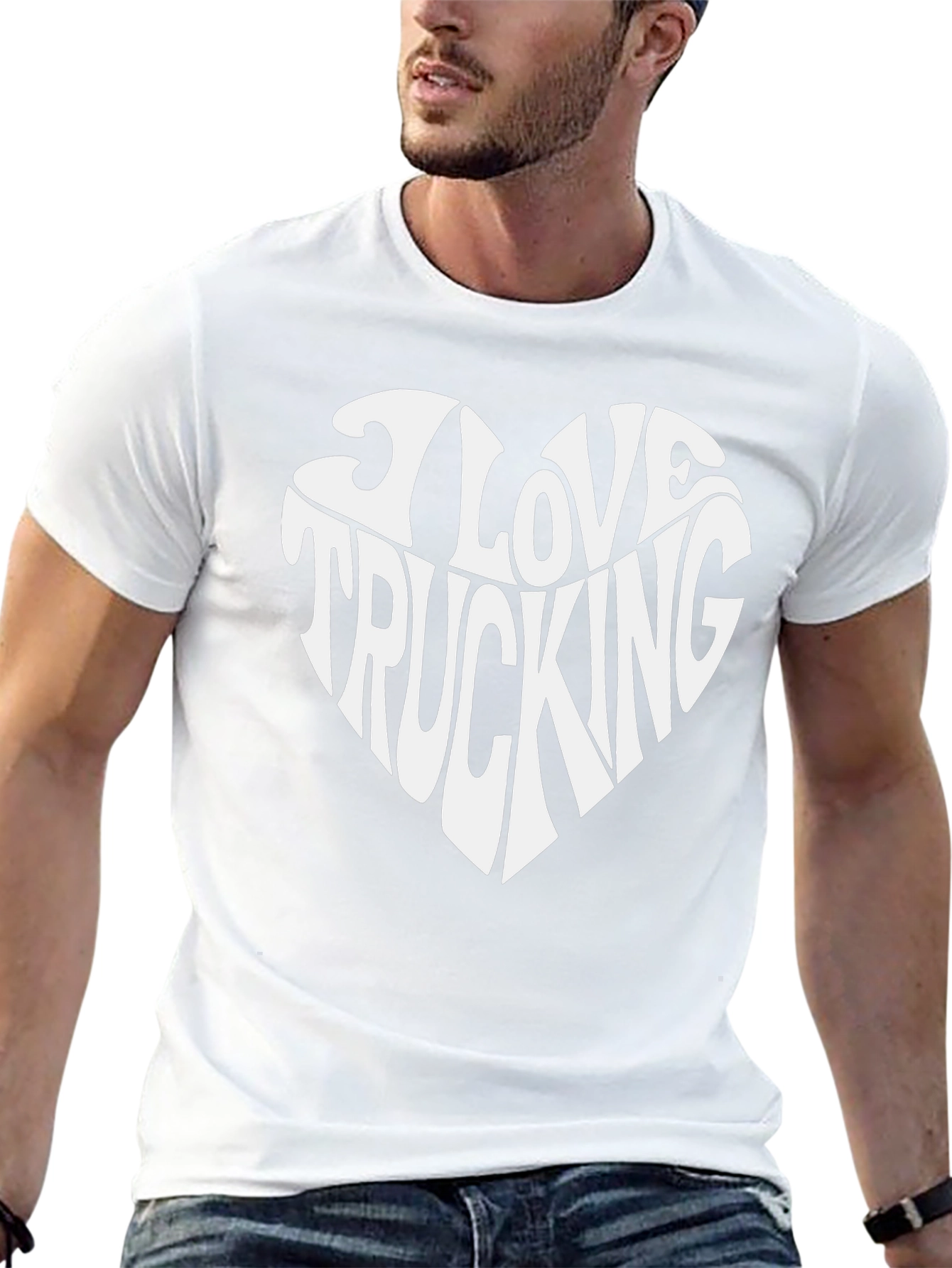 I Love Trucking Heart Graphic T-Shirt - Black Cotton