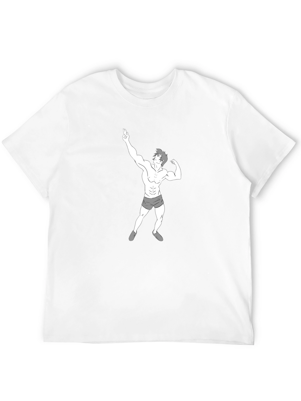 Mens Black T-Shirt with Cartoon Bodybuilder Graphic