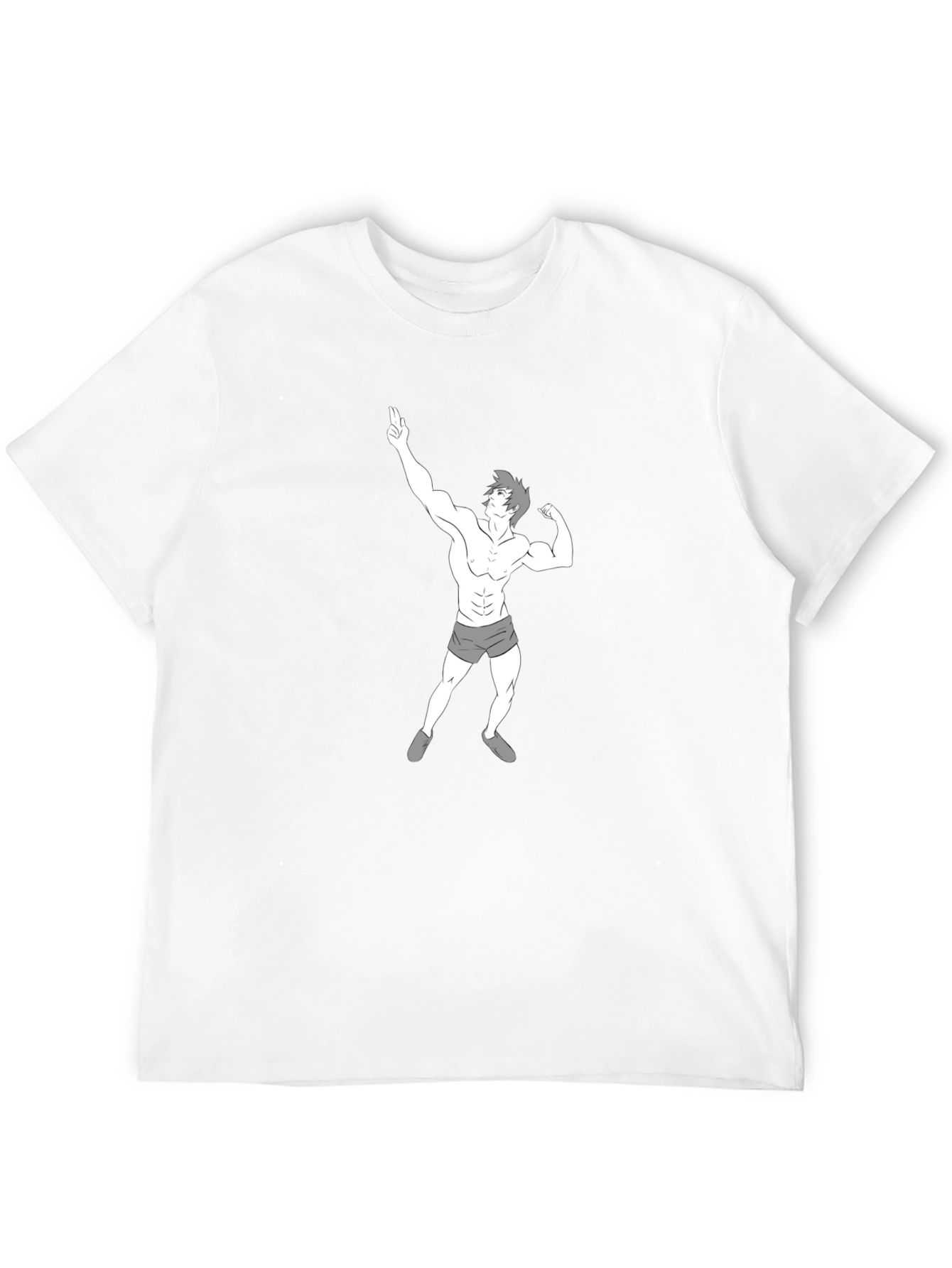 Mens Black T-Shirt with Cartoon Bodybuilder Graphic