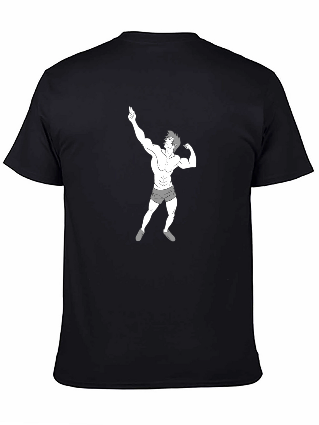 Mens Black T-Shirt with Cartoon Bodybuilder Graphic