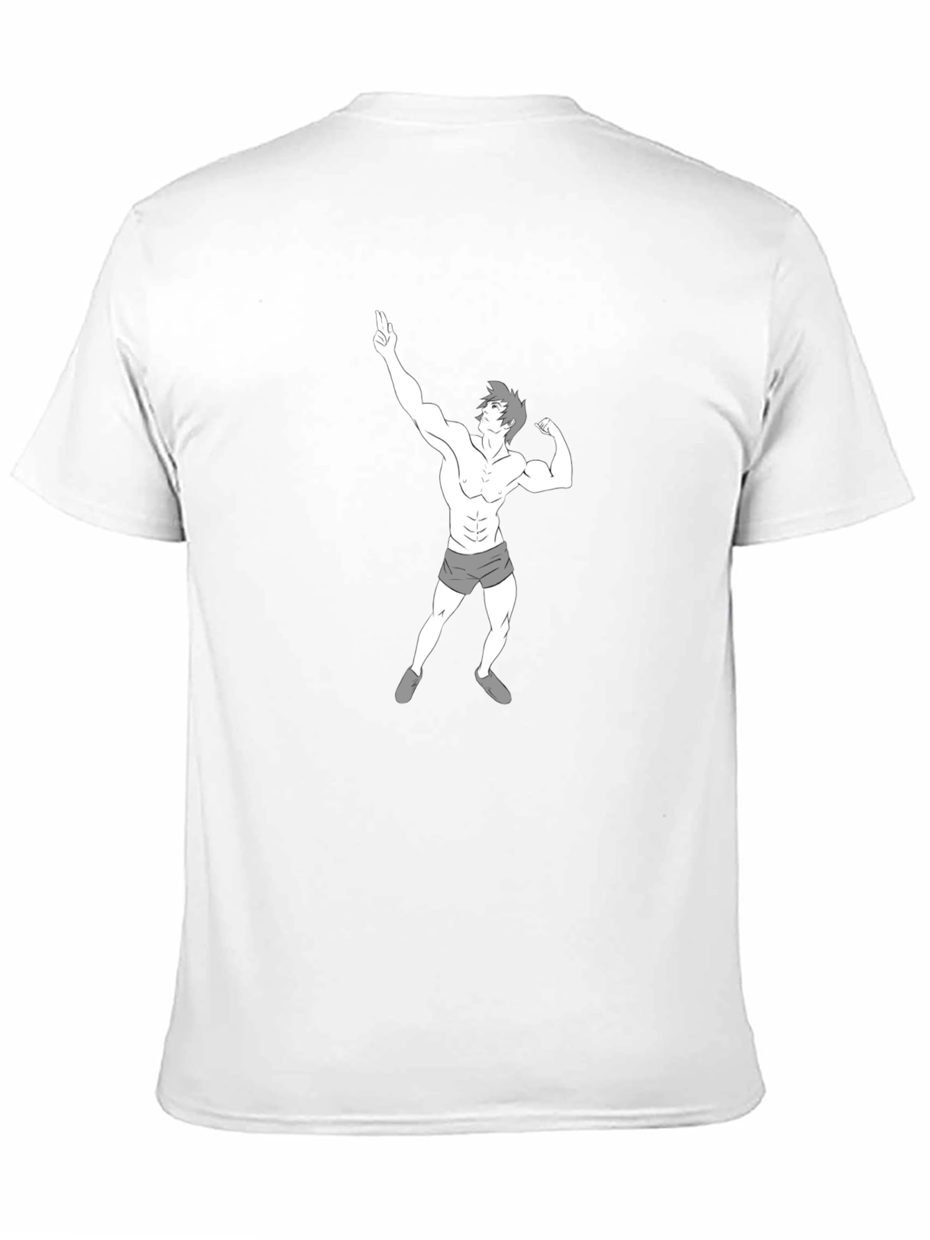 Mens Black T-Shirt with Cartoon Bodybuilder Graphic