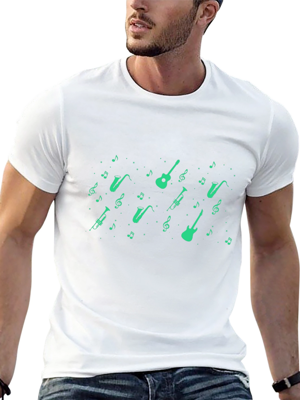 Musical Instrument Print Black T-Shirt