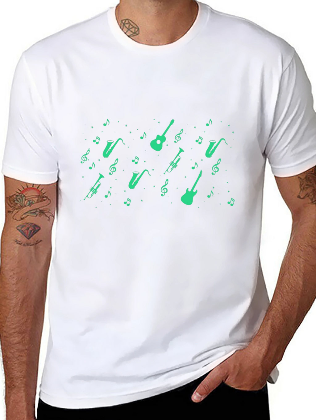 Musical Instrument Print Black T-Shirt
