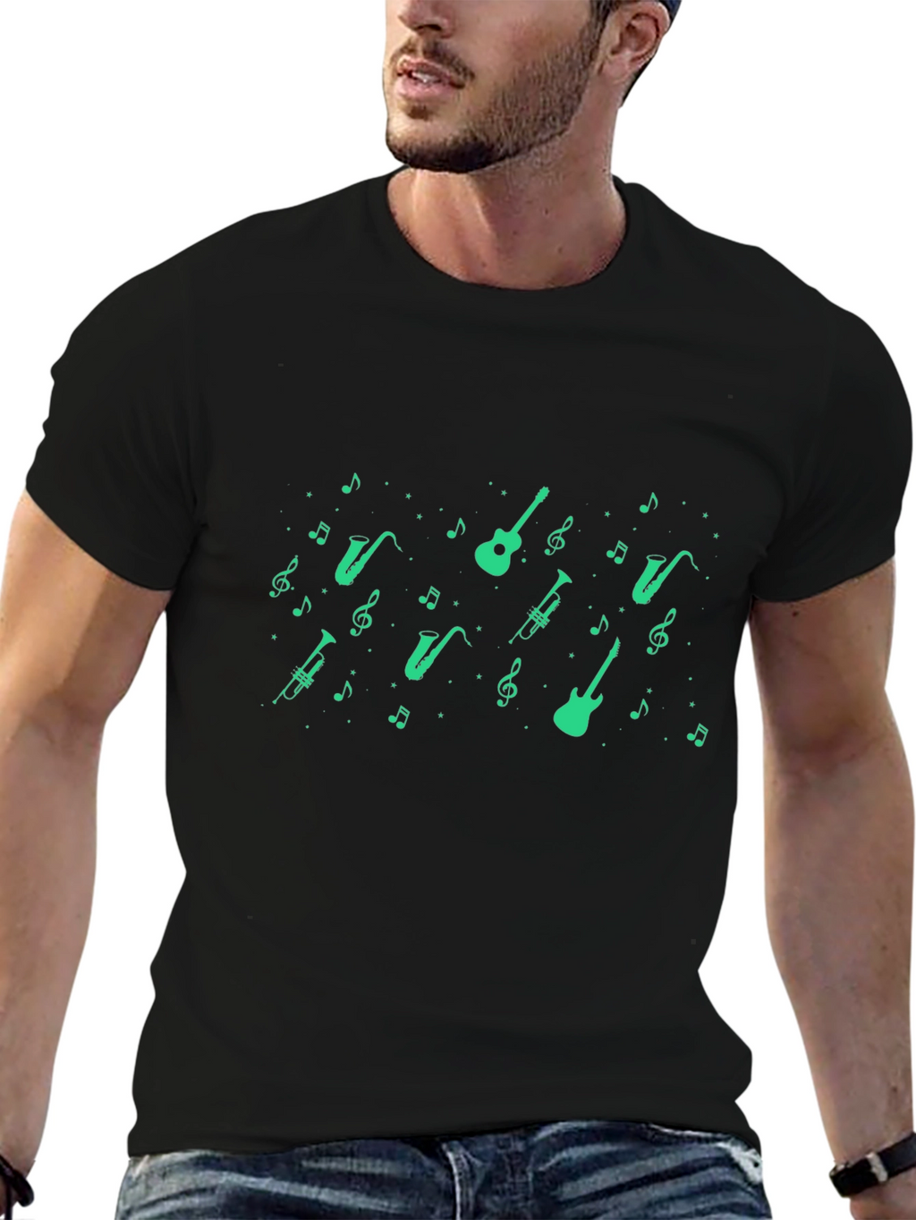 Musical Instrument Print Black T-Shirt