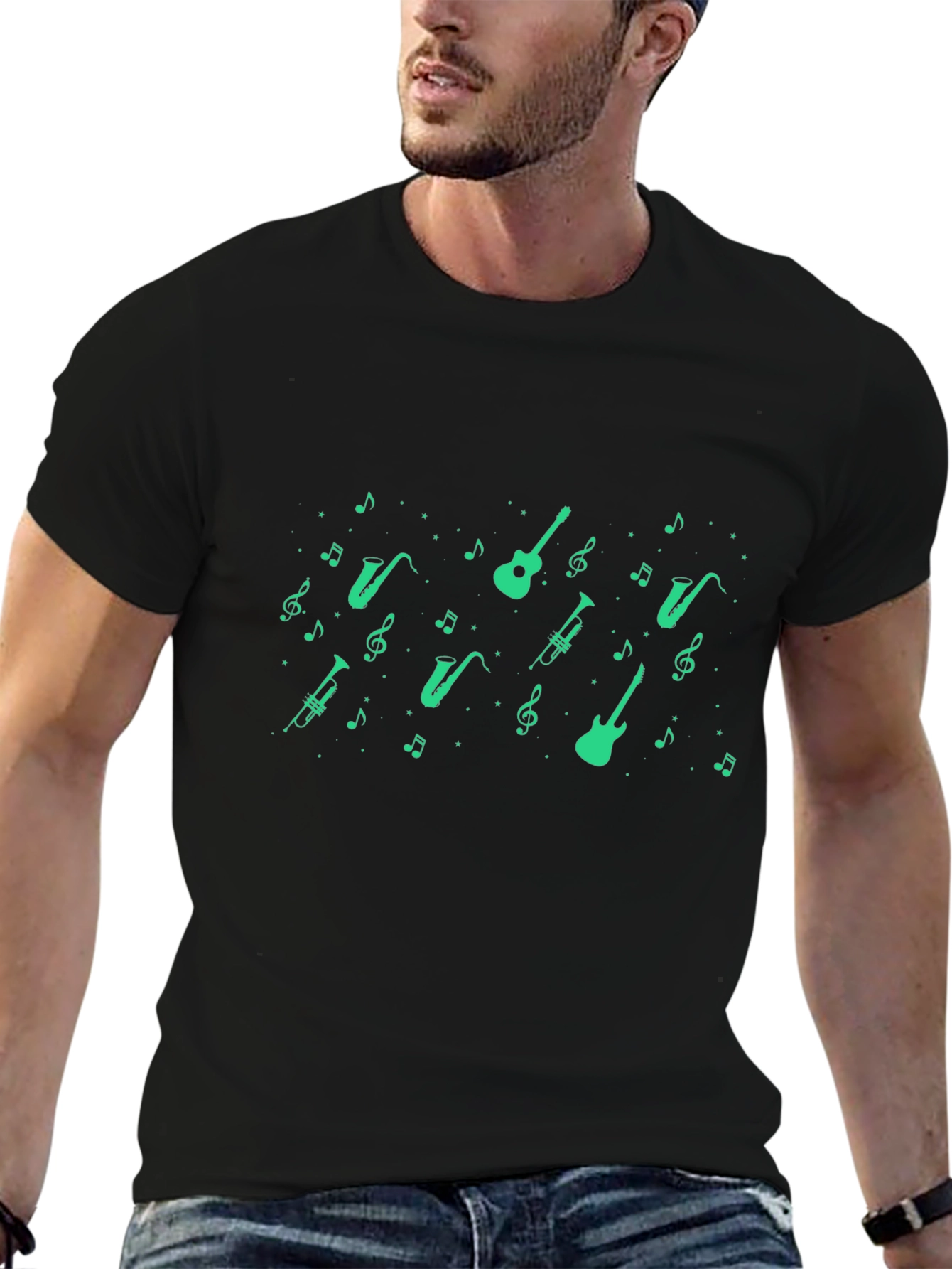 Musical Instrument Print Black T-Shirt