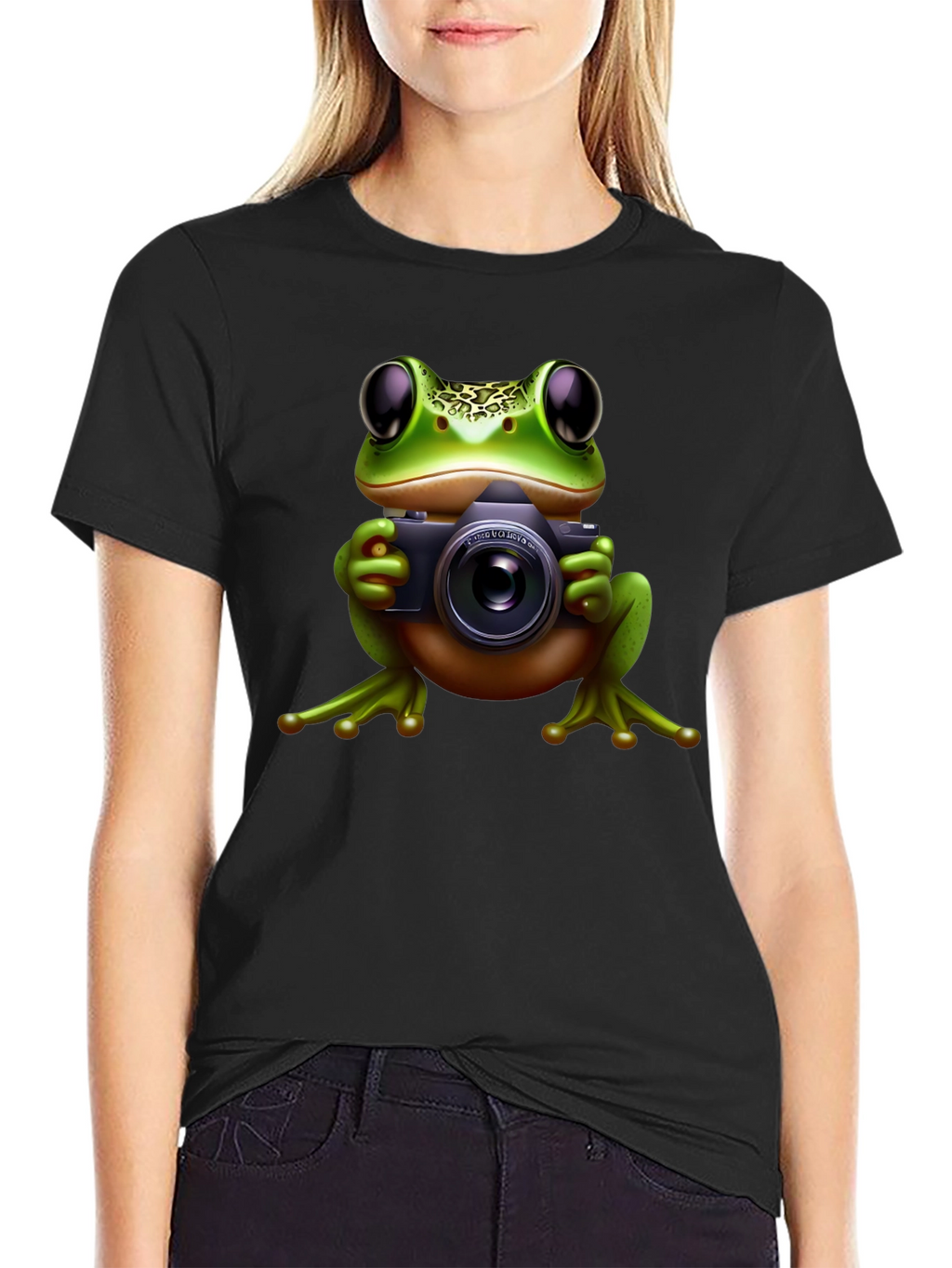 Frog Photographer Black T-Shirt