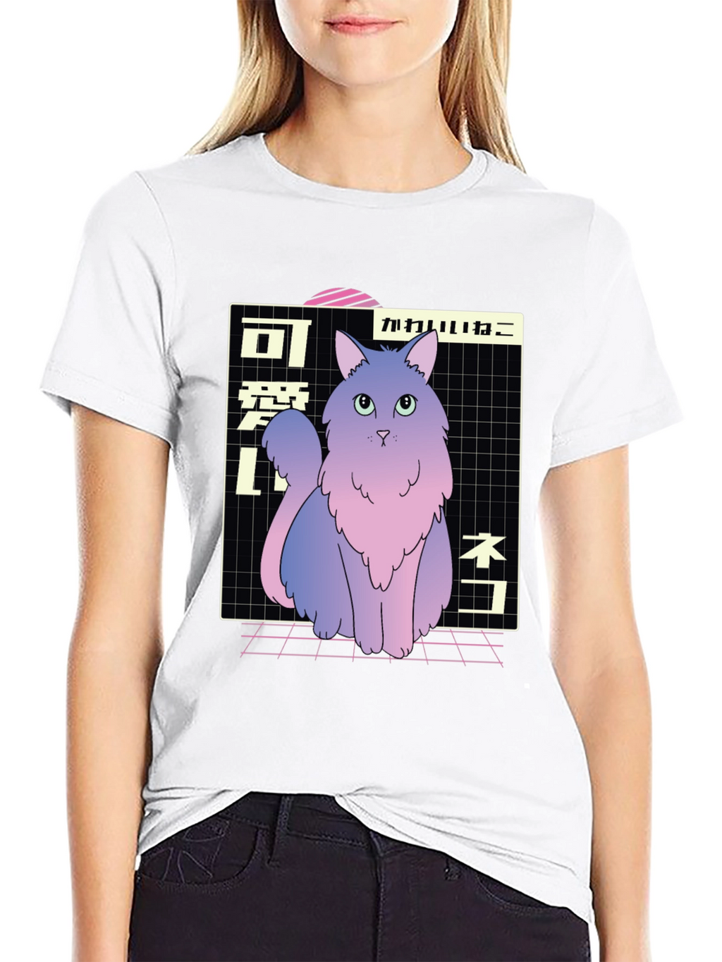 Aesthetic Cat T-Shirt - Vaporwave Style