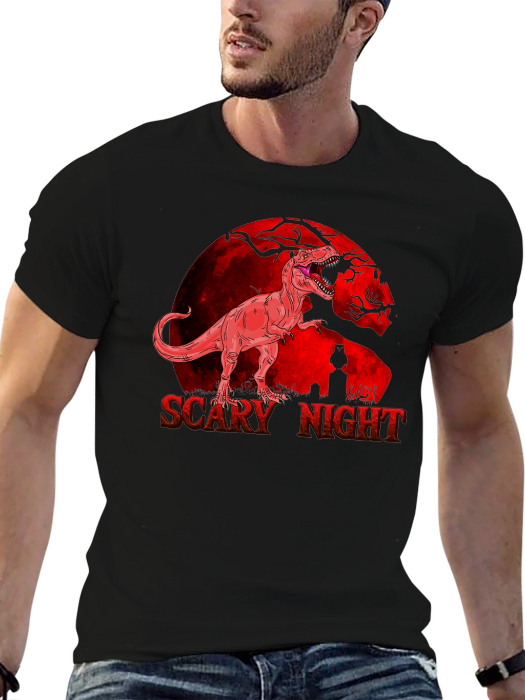 Scary Night T-Rex Graphic Tee - Halloween Ready!