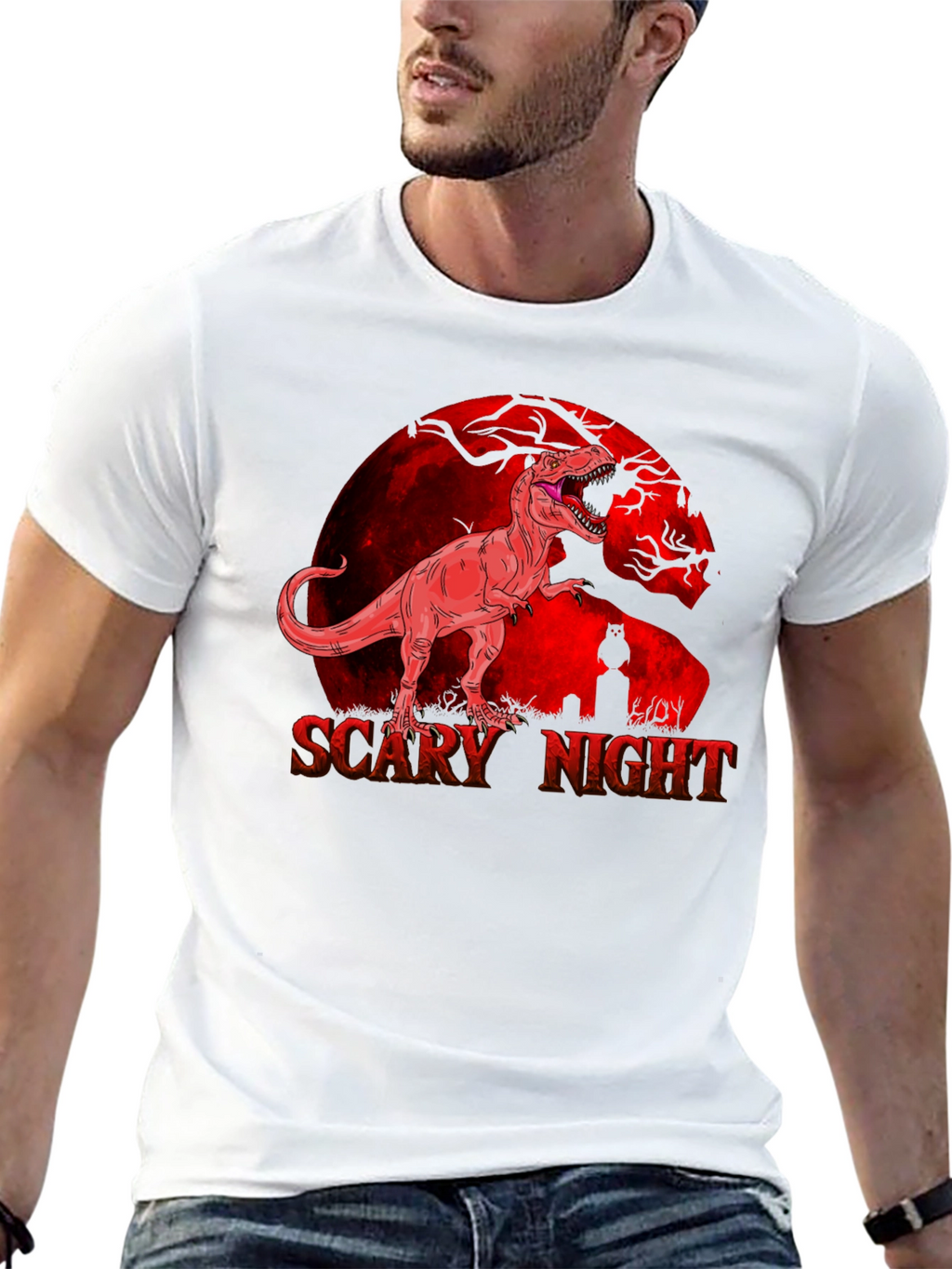 Scary Night T-Rex Graphic Tee - Halloween Ready!