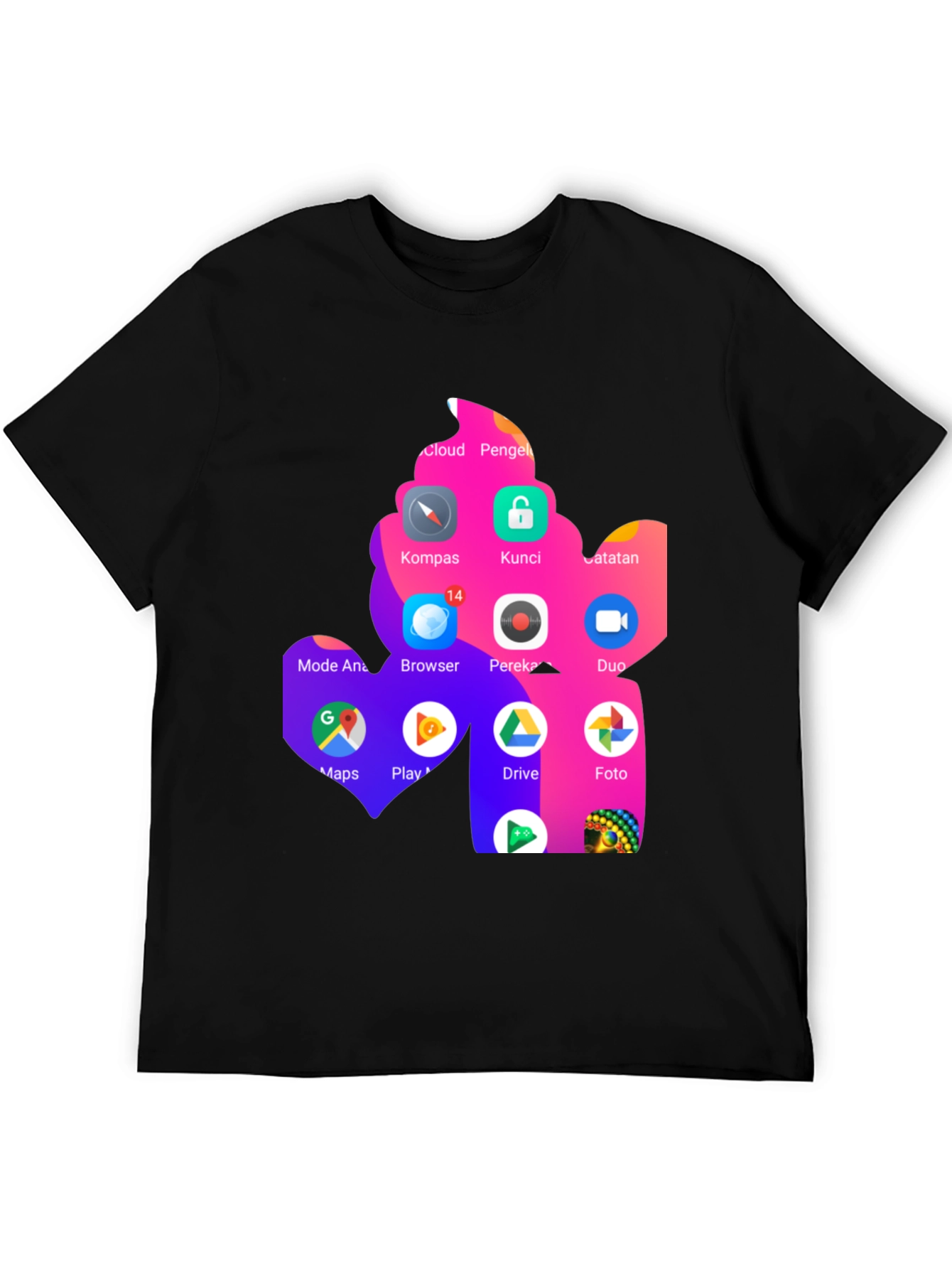 T-Shirt with App Icon Collage Print - Black