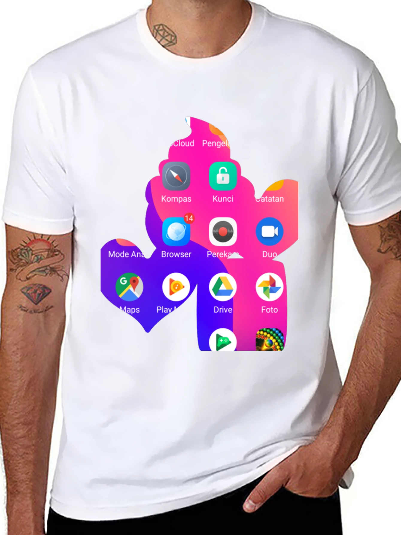 T-Shirt with App Icon Collage Print - Black