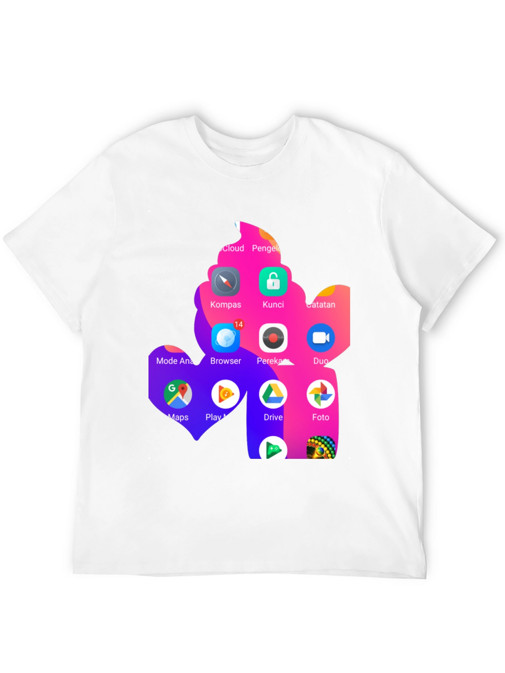 T-Shirt with App Icon Collage Print - Black
