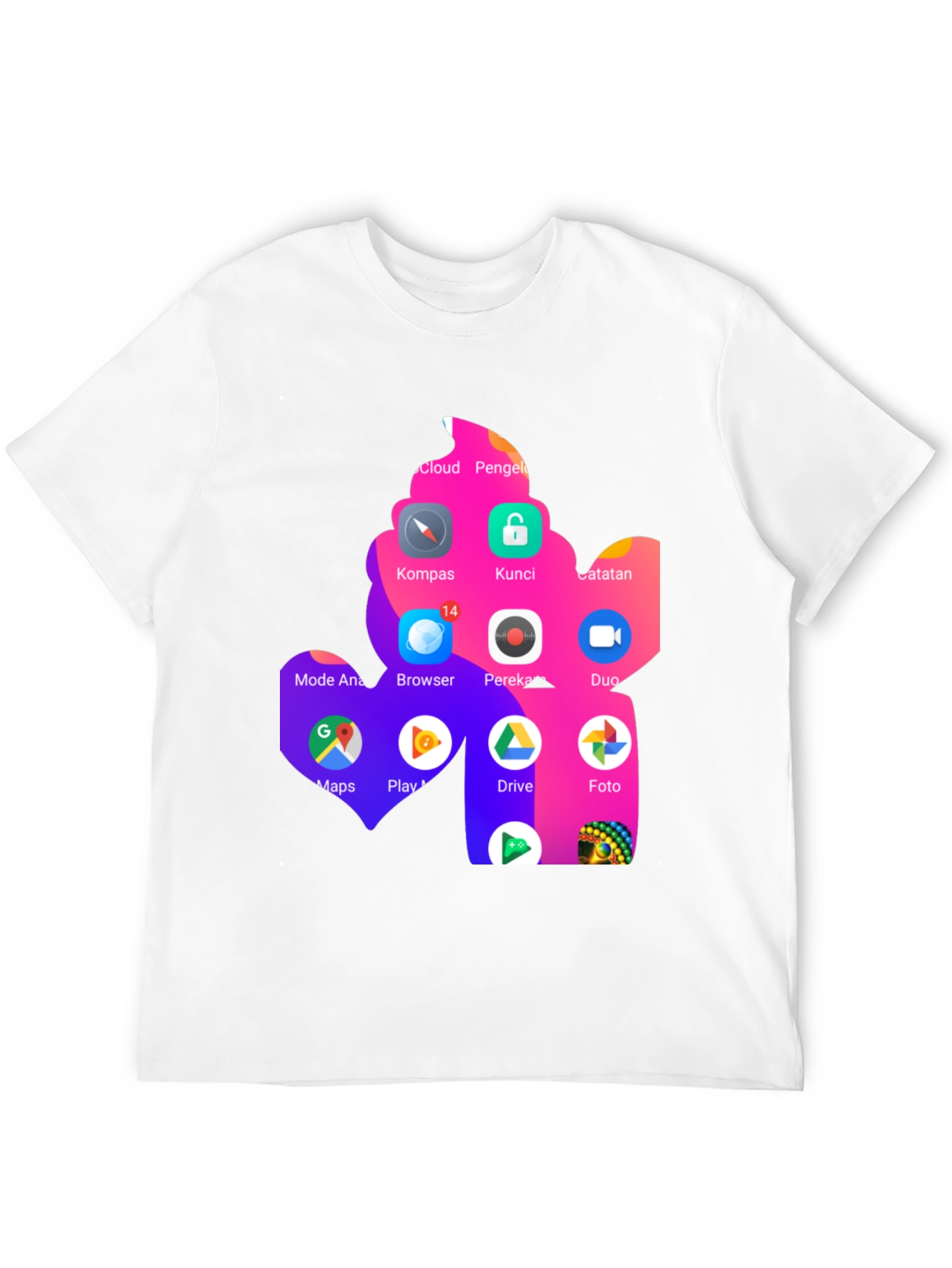 T-Shirt with App Icon Collage Print - Black
